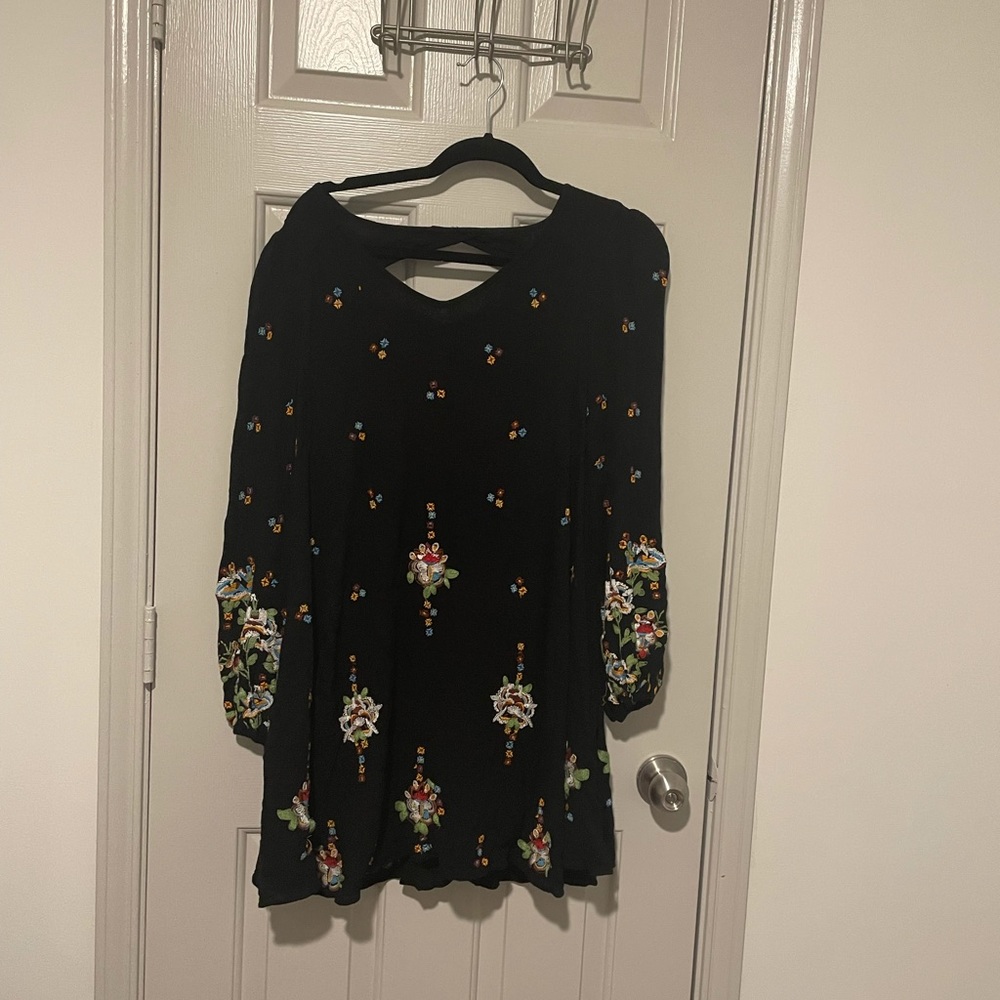 Free People Oxford Black Embroidered Swing Dress
